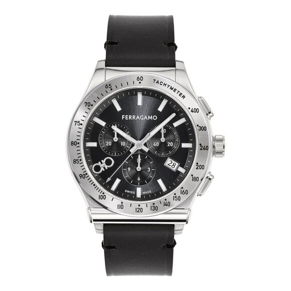Ferragamo  1927 Chrono Leather Watch Silver Mens - Picture 1 of 6